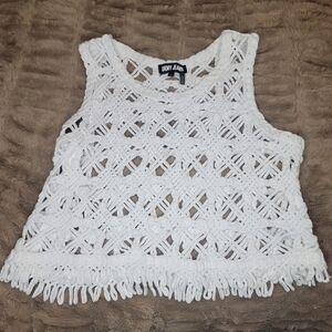 DKNY White Crochet Crop Top Boho Cottagecore Bohemian